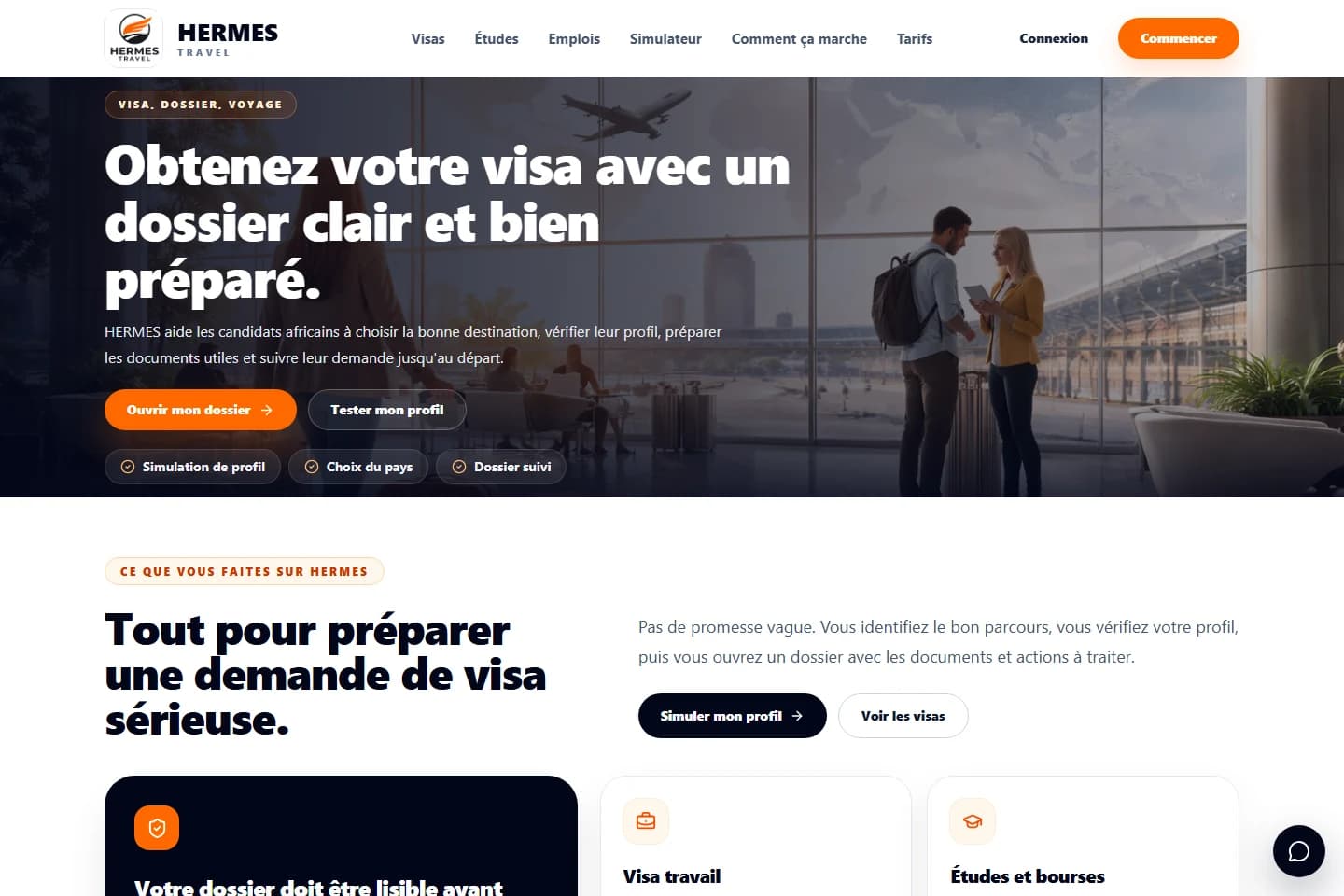 Capture de la page publique de HERMES Travel