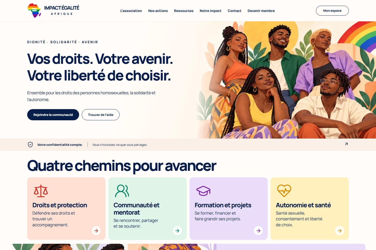 Capture de la page publique de Impact Égalité Afrique