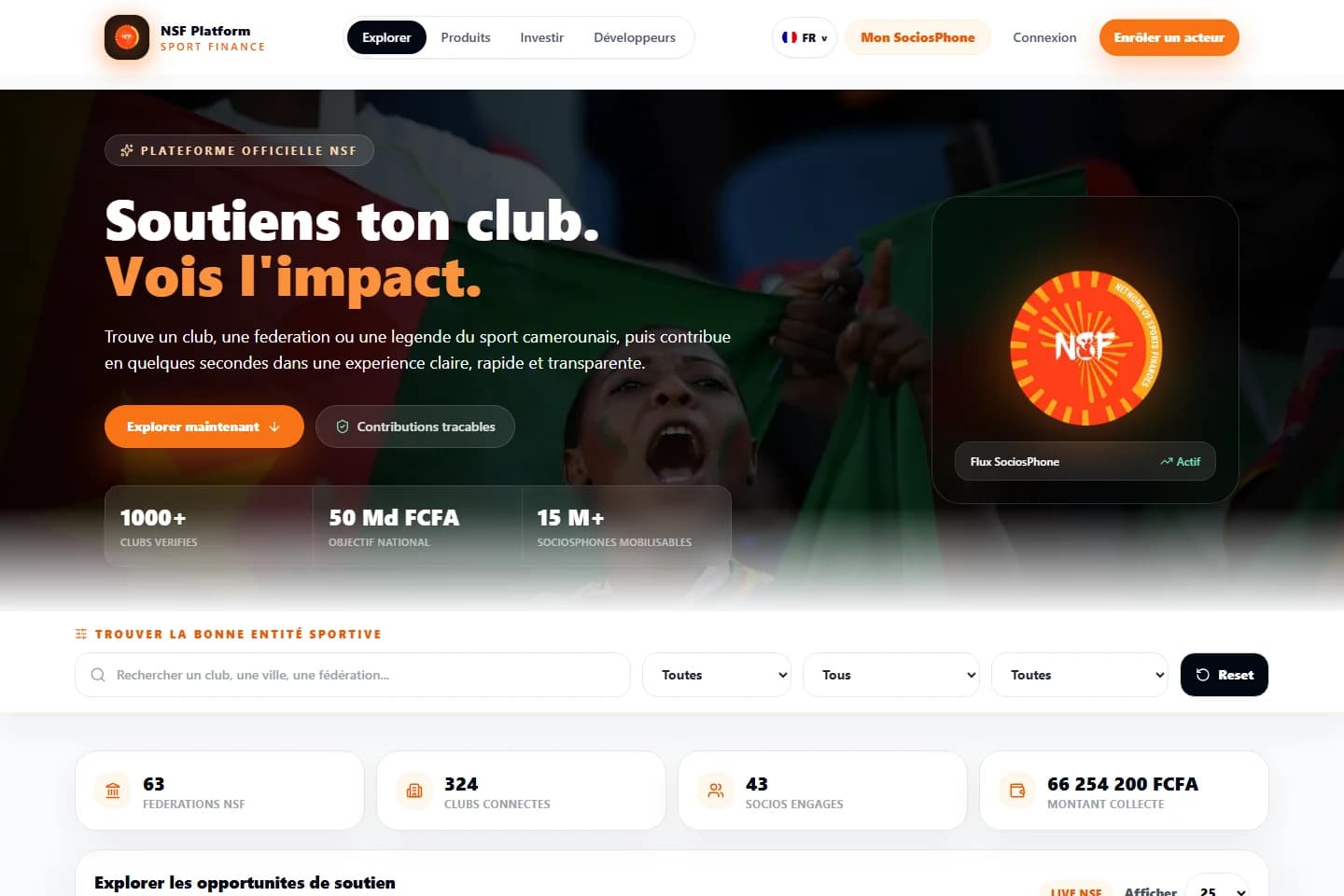 Capture de la page publique de NSF Cameroun