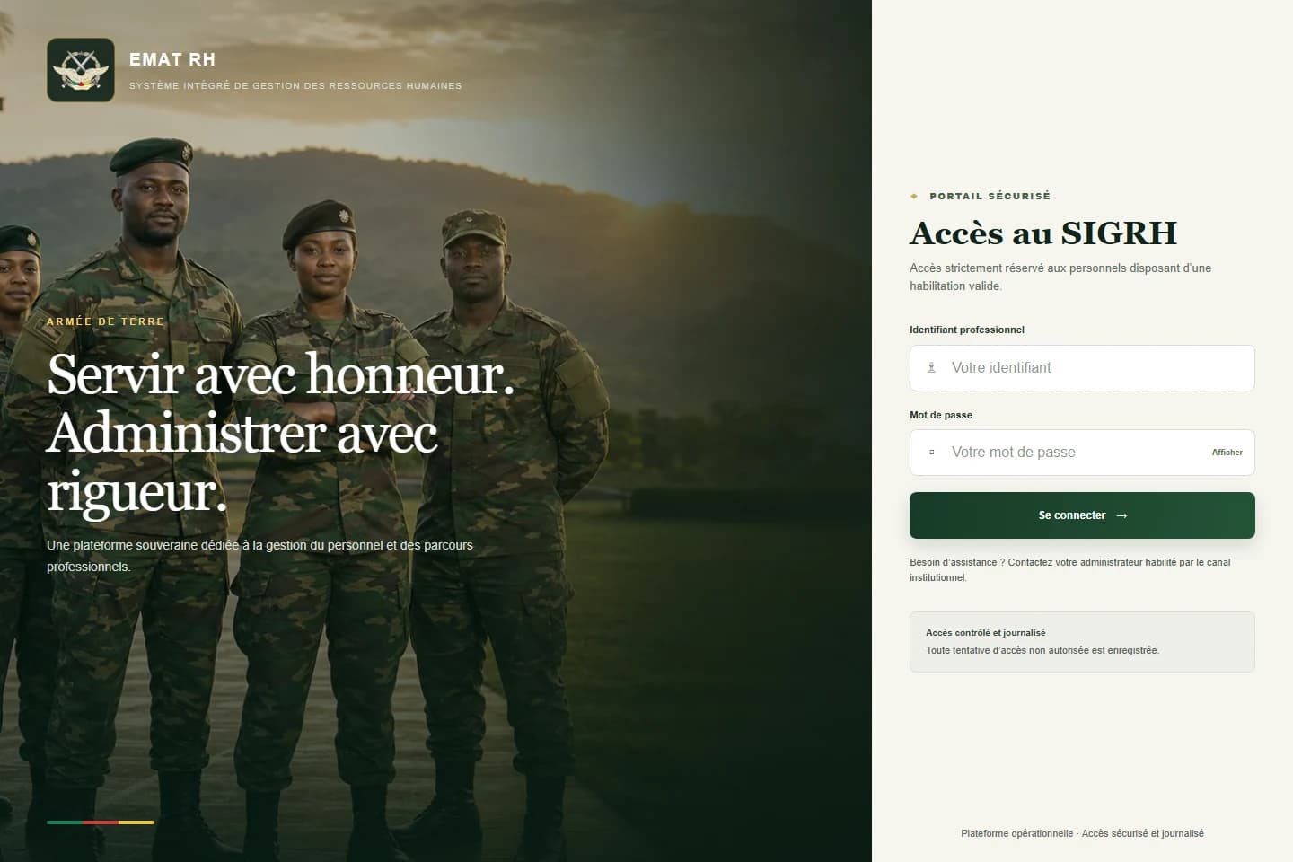 Capture réelle de la page publique de EMAT RH
